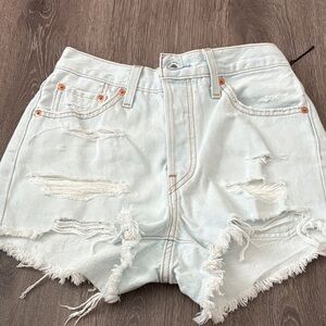Distressed Light Blue Denim Shorts Levi’s